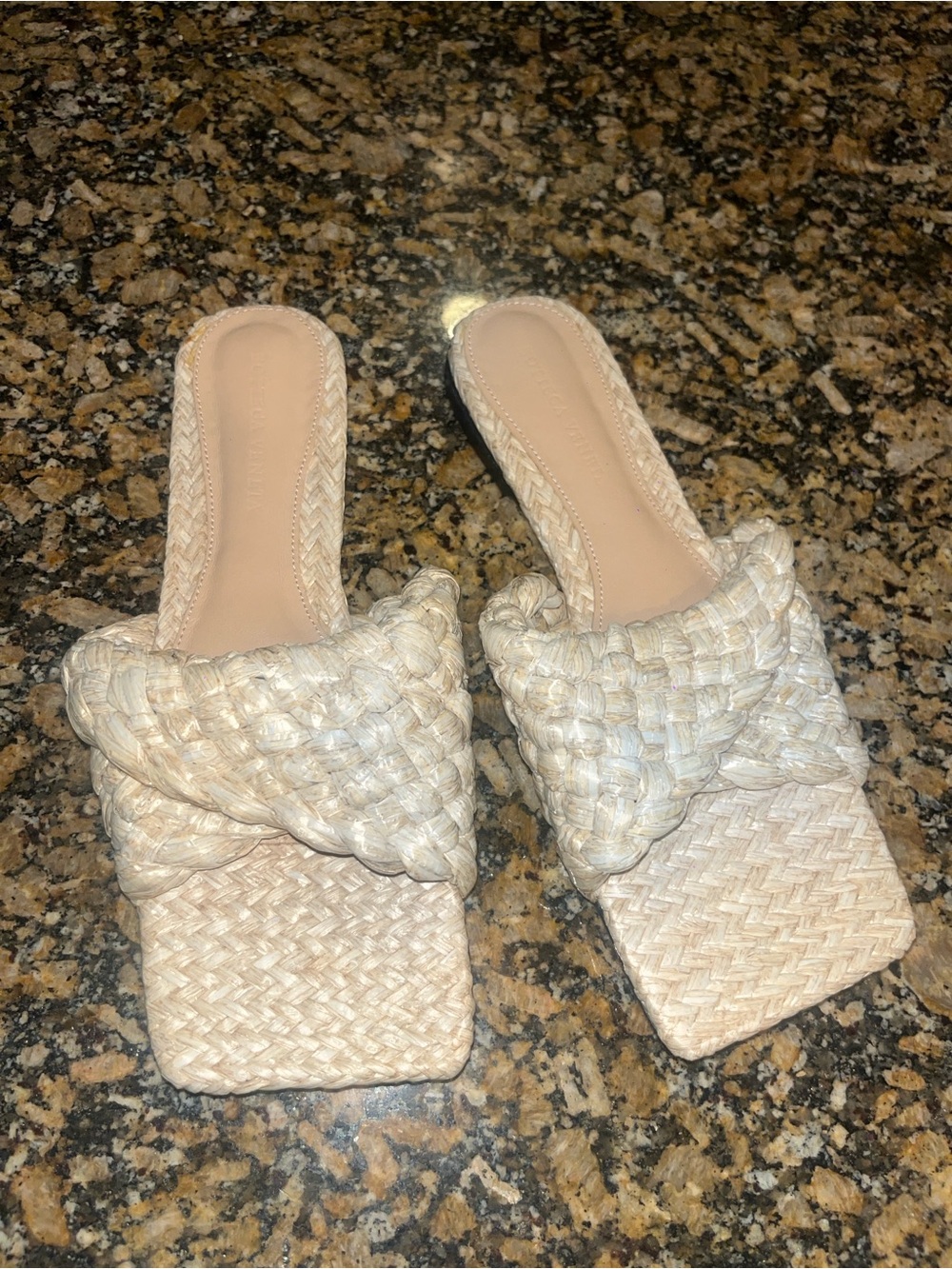 Bottega Veneta Braided Square-Toe Slide Sandals - Natural - Picture 1 of 5